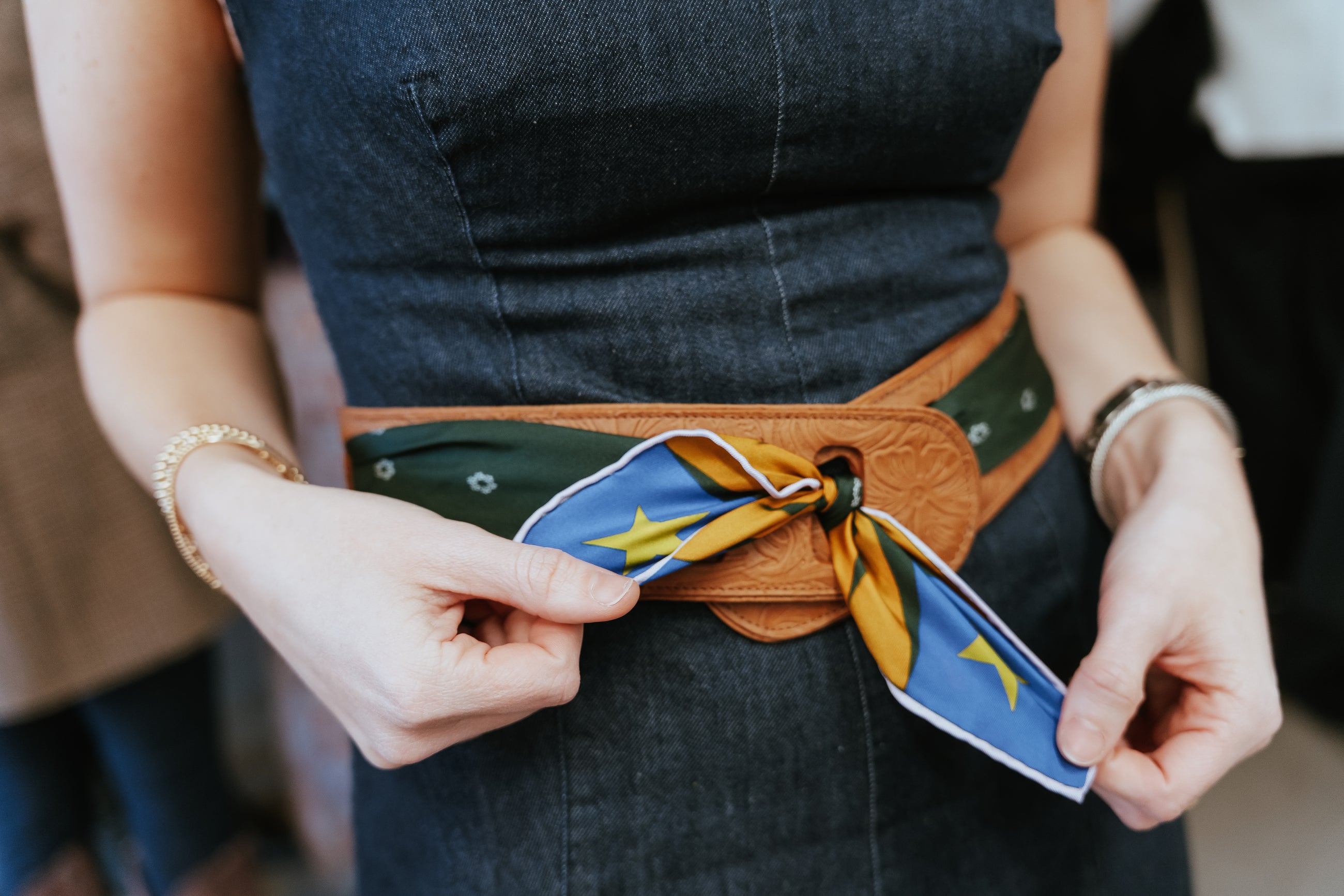 Wild Silks Reversible Leather Belt — Tooled Tan & Cream