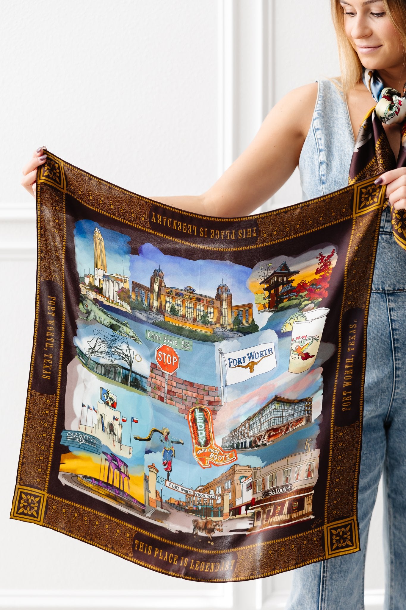 LARGE Fort Worth Sketch Scarf Edition IV BROWN | WILDSILKS LARGE Fort Worth Sketch Scarf Edition IV BROWN | WILDSILKS