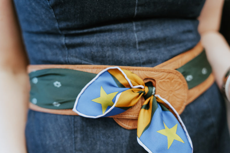 Wild Silks Reversible Leather Belt — Tooled Tan & Cream