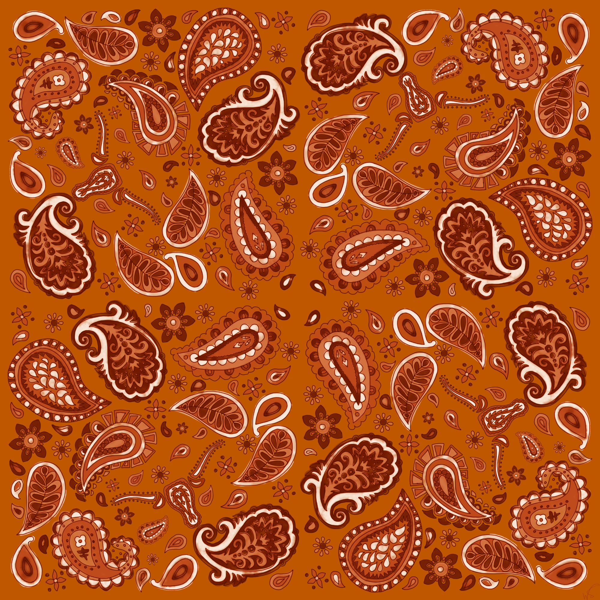 Burnt Orange Paisley Pocket Square