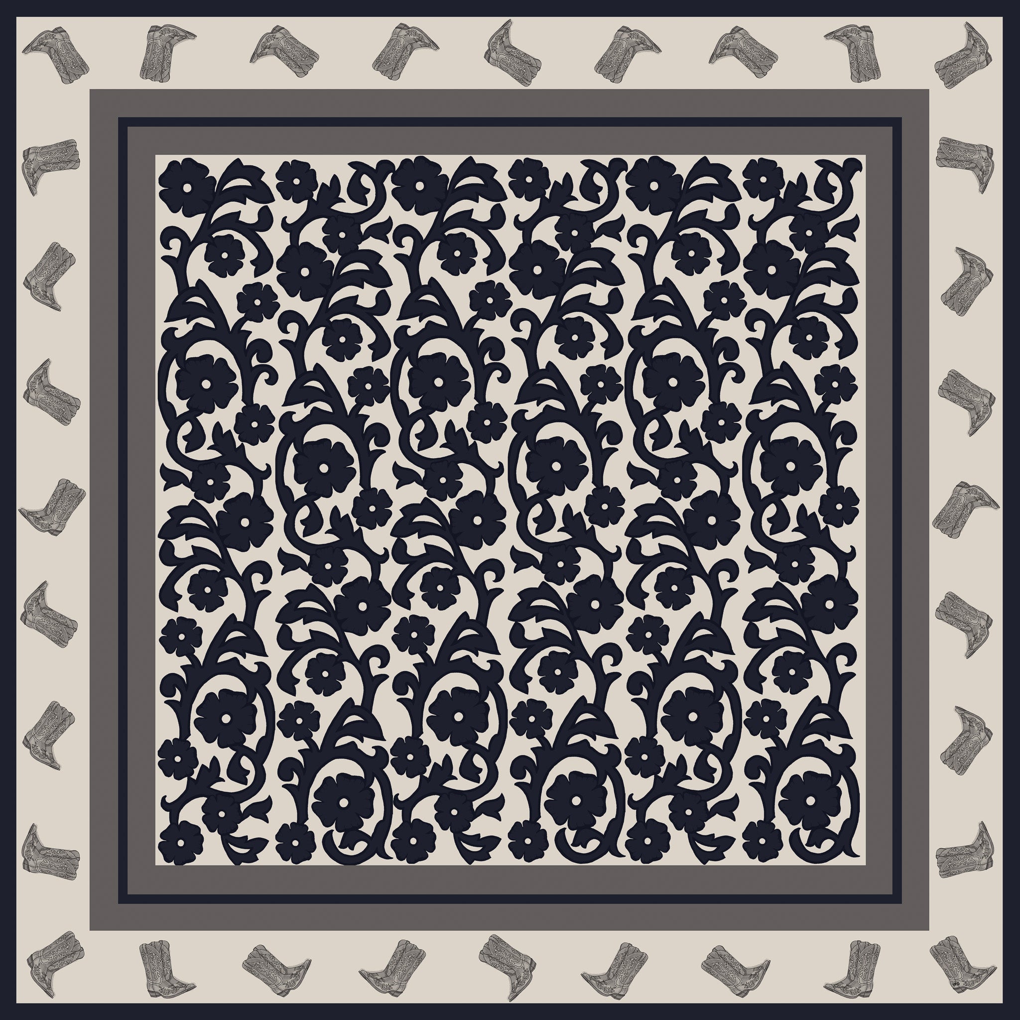 Navy Western Floral Scarf